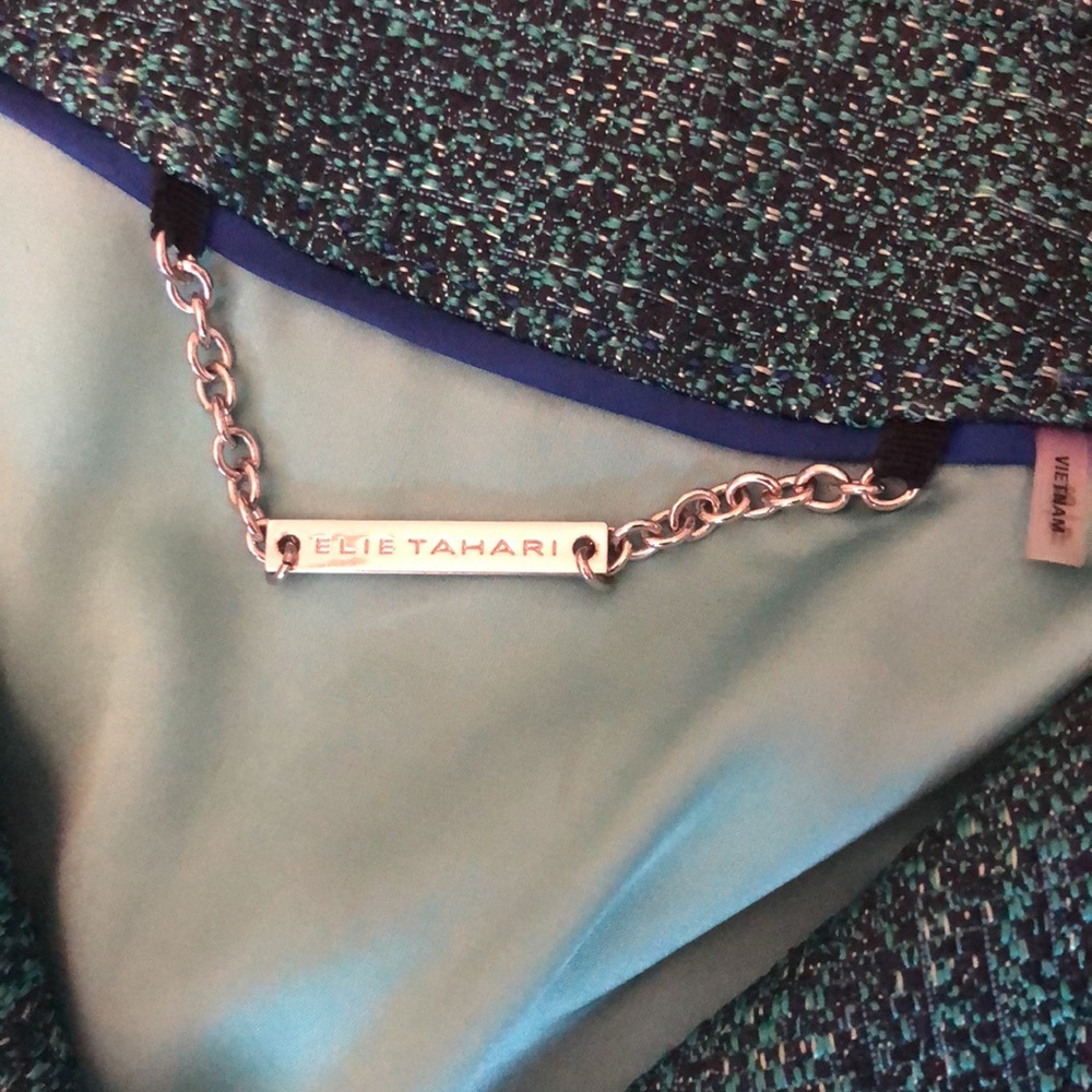 Elie Tahari teal tweed moto jacket blazer XS - Picture 2 of 4